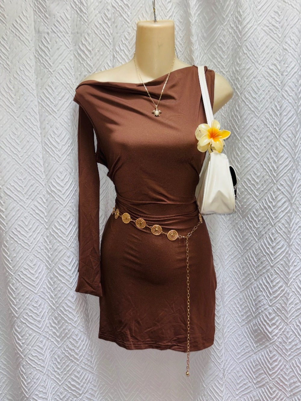 Asymmetrical chocolate brown dress for events cheap